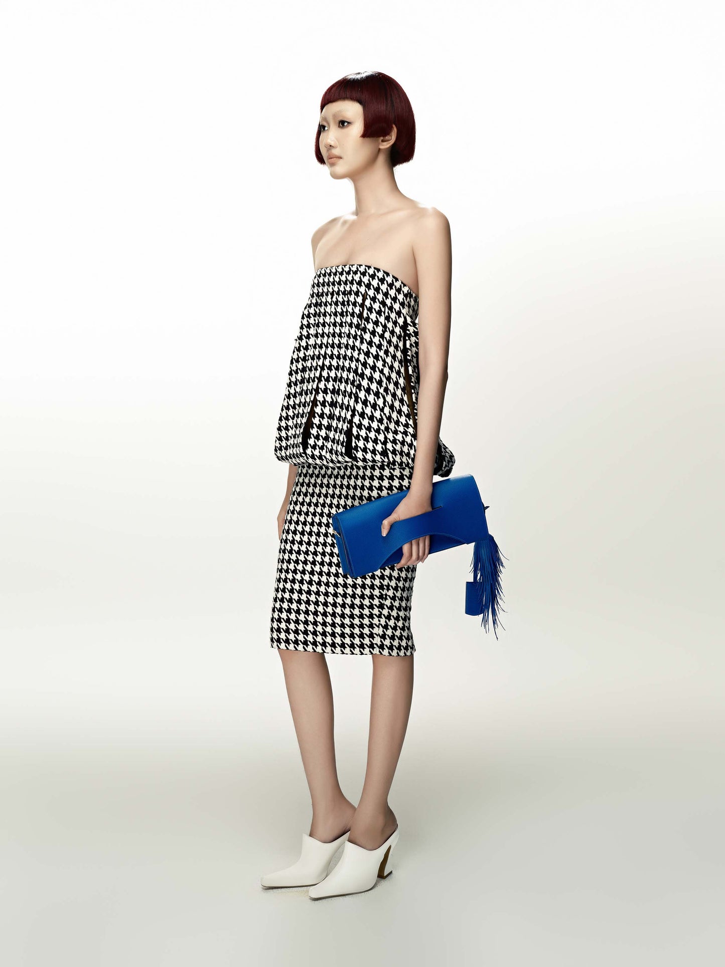 HOUNDSTOOTH FRINGE DRESS